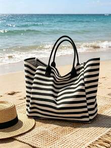 Premium Tote Bag Available In Large And Small Sizes, Featuring A Stylish Black-And-White Striped Design. This Versatile, Foldable Canvas Bag Functions - Multicolor - View 8