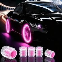 10Pcs Luminous Tire Valve Caps, Fluorescent Glow Valve Stem Covers, Universal Car Wheel Decor Accessories, Fit For Car, SUV, Bike, Motorcycle & Truck, Personalized Auto Modification Parts - Pink - View 1