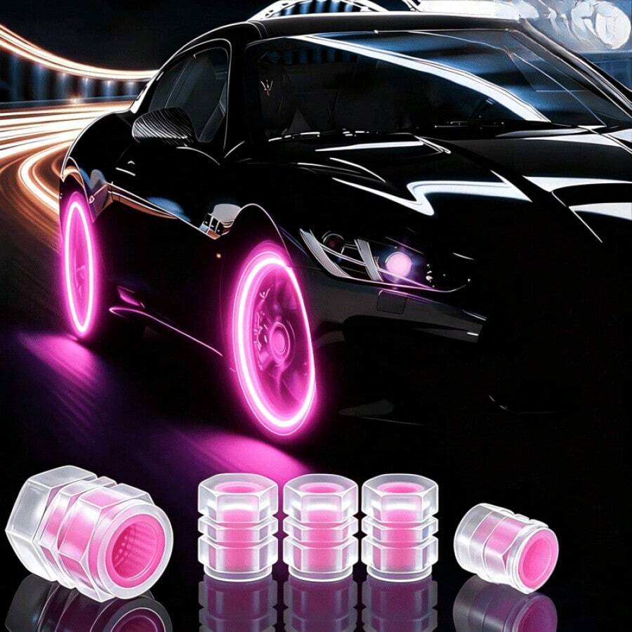 10Pcs Luminous Tire Valve Caps, Fluorescent Glow Valve Stem Covers, Universal Car Wheel Decor Accessories, Fit For Car, SUV, Bike, Motorcycle & Truck, Personalized Auto Modification Parts - Pink - View 1