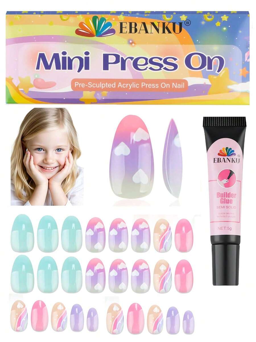 EBANKU 1 Box 26pcs Colorful Short Kids Nail Stickers, Convenient Nail Art For Girls - Multicolor - View 1