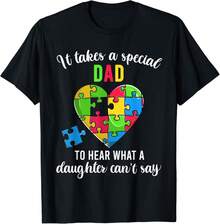 Dad Autism Awareness Family Support Shirts, Fun Heart Puzzle Gift Unisex T-Shirt - 黑色 - 查看 1
