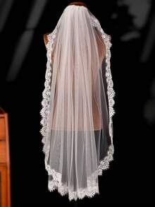 1pc 1 Meter Long Lace Bridal Veil, Elegant Wedding Dress Accessory, Suitable For Cathedral Wedding - Multicolor - View 5