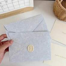 1套復古淺藍色紋理信封（附玫瑰蠟封）+「Best Wishes」祝福卡，復古手寫情書文具套裝（適用於生日、婚禮邀請函、告白情書、邀請卡、邀請函、節日祝福禮品包裝） - 長方形 - 查看 5