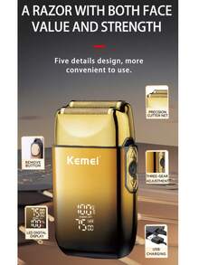 Kemei KM-TX10 熱銷男士電動刮鬍機 往復式貼面刮鬍刀 USB充電 雙刀頭 光頭刮鬍機 高速 7500RPM 數位顯示 3段調速 胡鬚修剪器 父親節禮物 1件 - 金色 - 查看 10