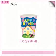 Hasbro Juego de vajilla desechable para fiesta de 10 personas con temática de cerdito, que incluye platos de papel, vasos, servilletas, mantel - 10 vasos de papel rosas - Ver 8