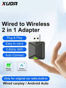 XUDA 2026 New CarPlay AI Box Mini Super Box, Supports Wired To Wireless, Features Wireless CarPlay And Android 2-In-1 Functionality, Equipped With 2.4-5.0GHz WiFi 5, Compatible With 99% Of Vehicles With Wired CarPlay And Android - B - View 2