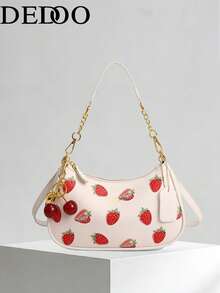 Dedoo 2026 New European And American Style Cherry/Strawberry Print Crescent Shoulder Bag/Crossbody Bag - Multicolor - View 11