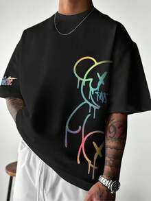 Zrgoth Men's Casual And Versatile Short Sleeve T-Shirt With Simple Printed - Black - View 1