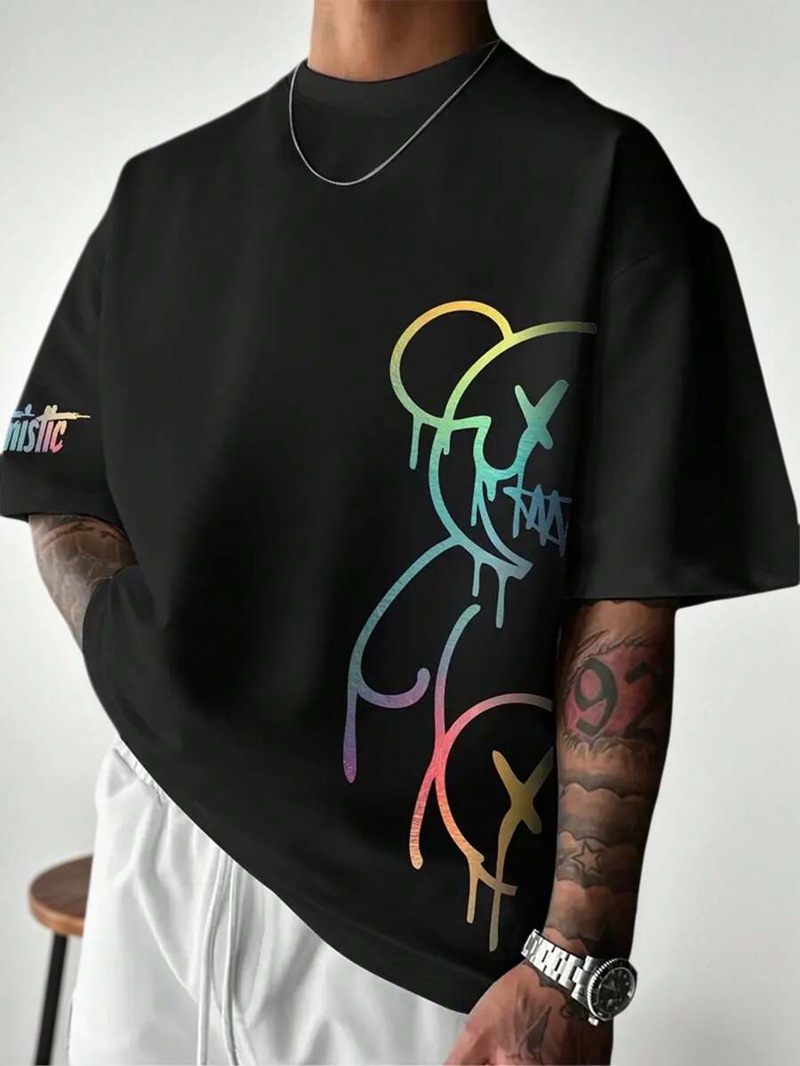 Zrgoth Men's Casual And Versatile Short Sleeve T-Shirt With Simple Printed - Black - View 1