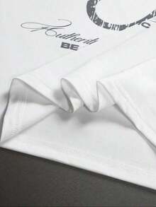 Men's Minimalist And Versatile Short-Sleeved T-Shirt With Round Neck And Letter Print - White - View 6