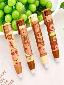3pcs Cute Capybara Cartoon Retractable Pencil Erasers, PVC Oval Balloon Design, Suitable For School And Office Supplies - Eraser - View 4