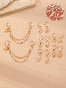 12pcs Fashionable Bohemian Ocean Series Shell, Starfish, Conch, Fish Decorative Shoe Clips - Gold - View 5
