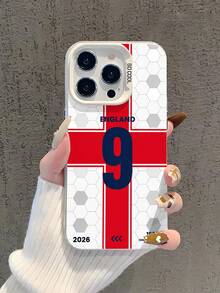1 Peça de Estilo de Camisa No. 9 da Inglaterra, Casca Macia Hexagonal Vermelha e Branca, Capa Protetora de Telefone Anti-queda Completa, Impressão Comemorativa da Copa do Mundo, Adequada para iPhone17pro MAX/17pro /17/16pro MAX/16pro/16/15pro MAX/15pro/15/14pro MAX/14pro/14/13pro MAX/13pro/13/12pro MAX/12pro/11pro MAX/11, Capa de Telefone à Prova de Choque, Poeira e Água - Multicolorido - Visão 1