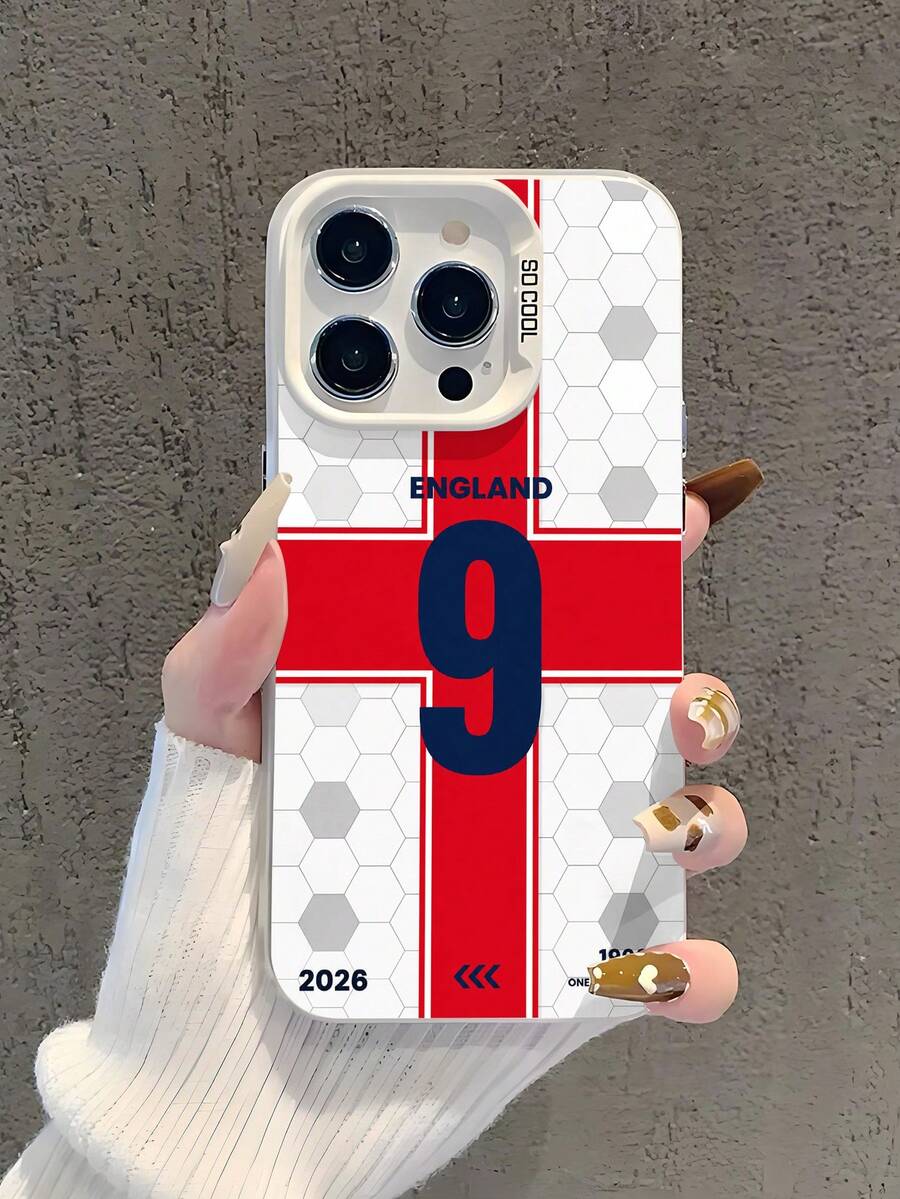 1 Peça de Estilo de Camisa No. 9 da Inglaterra, Casca Macia Hexagonal Vermelha e Branca, Capa Protetora de Telefone Anti-queda Completa, Impressão Comemorativa da Copa do Mundo, Adequada para iPhone17pro MAX/17pro /17/16pro MAX/16pro/16/15pro MAX/15pro/15/14pro MAX/14pro/14/13pro MAX/13pro/13/12pro MAX/12pro/11pro MAX/11, Capa de Telefone à Prova de Choque, Poeira e Água - Multicolorido - Visão 1