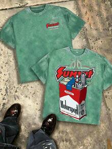 Summit Motorsport Spark Plug Retro Car Culture Oversized Graphic Tee, Oversize Men Cotton Crew Neck Streetwear Summer Top - 綠色 - 查看 1