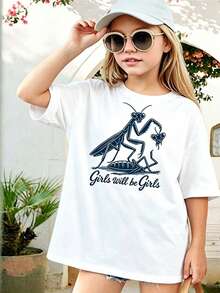 Summer New Arrival Minimalist Teen Sweatshirt, Funny Praying Mantis Graphic, Unique Insect Design For Daily & Outdoor Wear - 白色 - 查看 1