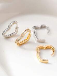 1 Pair Rhinestone Heart Shaped Hoop Earrings, Geometric Elegant Earrings For Women - Multicolor - View 3