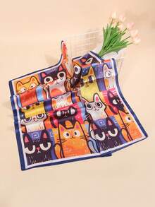 1pc Faux Silk Printed Neckerchief, Versatile Headband/Hair Scarf, Suitable For Daily Use - Blue - View 3
