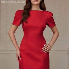 Yunuo Menswear  Vestido de unicolor con diseño de moda, casual, con pliegues y bolsillos, de manga corta - Rosa - Ver 3