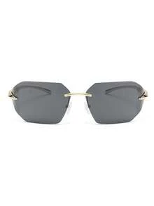 1 pièce Lunettes de mode hommes irrégulières sans monture, bord métallique, style rétro européen et américain, décontracté, hip-hop, cool, minimaliste, chic, de luxe, pour la mode, les voyages et l'extérieur - gris doré - Voir 4