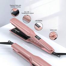LANDOT مكواة شعر مسطحة بعرض 1.75 بوصة، مكواة شعر سيراميك، وقت تصفيف سريع موفر للوقت، مناسبة للشعر السميك/المجعد، أيونات سالبة، 12 إعداد درجة حرارة 120°C-230°C، قابلة للتطبيق على جميع أنواع الشعر، جهد مزدوج - زهر ذهبي - مشاهدة 7