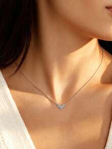 XUJIA 1pc 925 Sterling Silver Women's Heart Necklace, 0.90ct 4mm Round Cut Moissanite Pendant, 18"+2" Adjustable Chain - NMO-089 - View 5