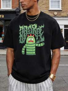 Herren Kurzarm T-Shirt mit Rundhalsausschnitt, Sommer Lässig Stil, mit Emo Trap Rap und Rock Ästhetik, und einem Eboy Stil. Dieses leichte Herren T-Shirt ist ein vielseitiges Sommer Basic Kleidungsstück, in Schwarz und Kurzarm. Einzeln verkauft, ideal für Familien-Matching. Ein elegantes lässiges bedrucktes T-Shirt mit entspannter Passform, perfekt für den täglichen Gebrauch. Weiß - Schwarz - Übersicht 1