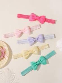 5pcs Solid Color Bowknot Elastic Hair Bands, Macaron Colors Set For Kids - Mauve Purple - View 3