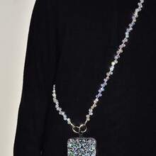Cordón de lujo con cristales morados brillantes en forma de lágrima, correa cruzada desmontable para mujer, correa de teléfono duradera y de moda, elegante cadena para bolso de hombro - Cadena cruzada color púrpura fantasma - Ver 3
