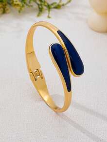1pc Fashionable New Elegant Versatile Beach Style Gold-Plated & Resin Teardrop Bracelet For Women - Royal Blue - View 5