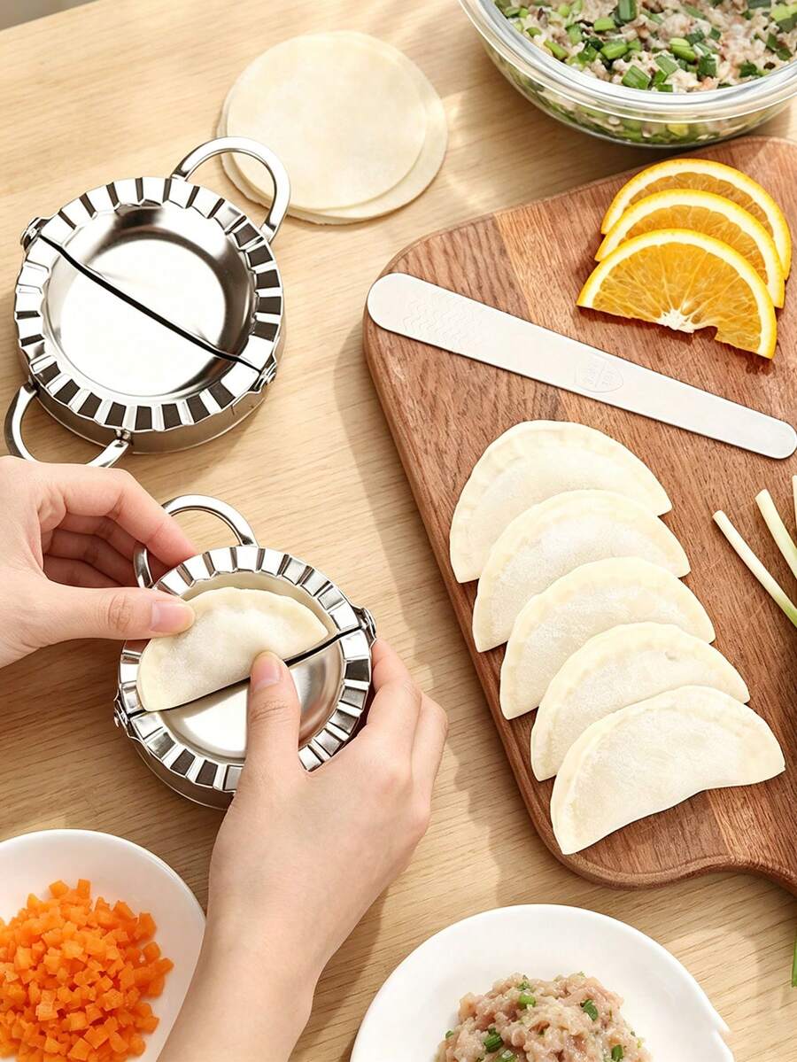 1 Set Stainless Steel Dumpling Mold, Dumpling Skin Cutter, Dumpling Maker, Dumpling Skin Mold, Dumpling Clip, Dumpling Shaper, Dumpling Skin Mold, Filling Spoon, Dumpling Making Tool Kit, Dumpling Maker