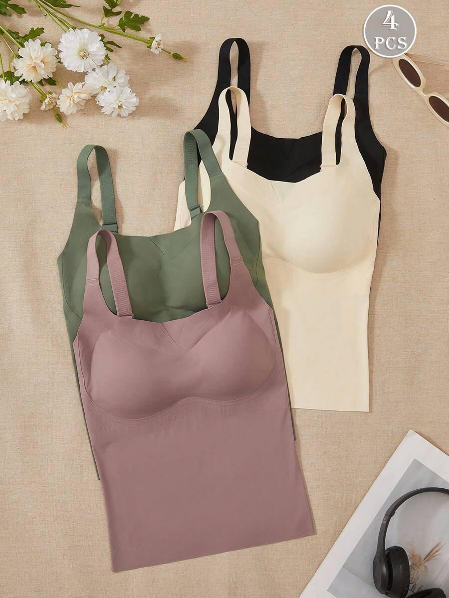 4pcs/Set Women Seamless Adjustable Strap Camisole Undershirt