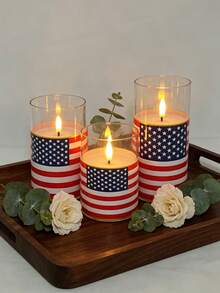 3pcs Flameless Candle Lights With Remote Control/Timer Function, Battery Operated Warm Light Candles, For Table Centerpiece Decoration, Suitable For US Independence Day, Holiday Atmosphere Decorative Lights - Warm Light - View 2