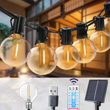 G40 Solar String Lights, Outdoor Patio Rope Lights, LED Fairy Lights, Suitable For Garden Party, Yard, Wedding, Street, Patio Decor - Warm Light - View 1