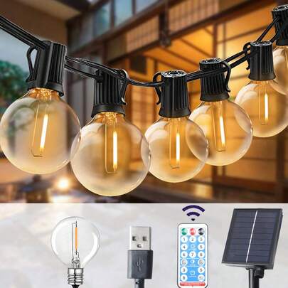 Luces solares en cadena G40, luces de cuerda para patio exterior, luces de hadas LED, adecuadas para fiesta de jardín, patio, boda, calle, decoración de patio