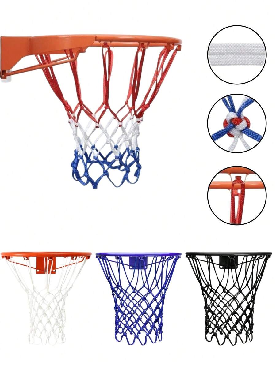 1pc 50cm Extra Long Red White Blue Flat Basketball Net, 0.5cm Wide Flat Woven Anti-Tangle Non-Kink, Fits Standard Basketball Hoop, Durable & Smooth For Indoor/Outdoor Home Court Use - Multicolor - View 1