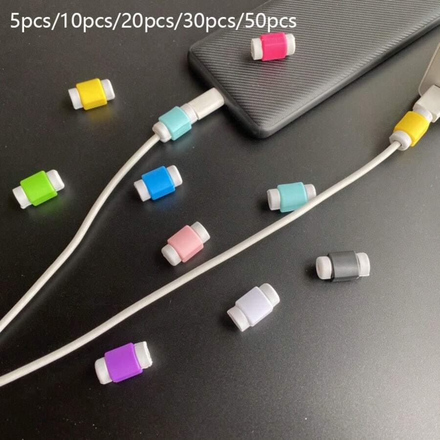 5/10/20/30/50pcs Candy Color Data Cable Protector, Silicone Anti-Bending Charging Cable Sleeve, Universal Anti-Aging & Anti-Crack Protector, Multiple Colors Available - Multicolor - View 1