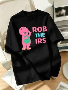 Camiseta casual infantil con estampado gráfico, tejido de calidad, cuello redondo, corte holgado, cómoda, estilo adorable, a la moda, estampado a doble cara. - Negro - Ver 2