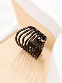 1pc Punk Asymmetric Multi-Level Line Opening Ring Demon Ring Halloween Hot Item Jewelry - Black - View 2