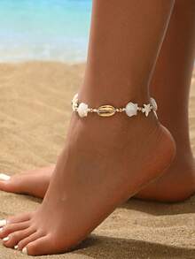 1pc Summer Ocean Style Creative Handmade Shell & Starfish Beaded Anklet For Women, Beach Play & Daily Wear, Sweet Adjustable Size, Perfect Gift Choice - Multicolor - View 1