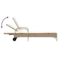 Lettino prendisole  con ruote e cuscino, in rattan sintetico, beige - A - Visualizzare 7