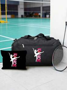 Dance Print Fitness Travel Bag Set, Ballet Fitness Bag With Shoulder Strap, Portable Makeup Bag, Large Capacity Sports Travel Bag, Fashionable Weekend Travel Bag, Suitable For Dance Classes, Fitness, Travel, Gymnastics And Practice, Ideal Gift For Dance Students, Women, Friends, Lovers, Unique Birthday Gift, Holiday Gift, Party Gift, Vacation Gift And Back To School Gift - Multicolor - View 2