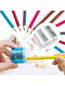 1/2/4pcs Multi-Color Transparent Dual-Hole Pencil Sharpener, Industrial-Grade Mechanical Pencil Sharpener With Shavings Collector Box For Standing Storage, Student DIY Stationery Tool, Suitable For Office / Home / School Hand Drawing / Gardening Drawing, Practical Small Gift For Dad - Multiple Styles - View 2