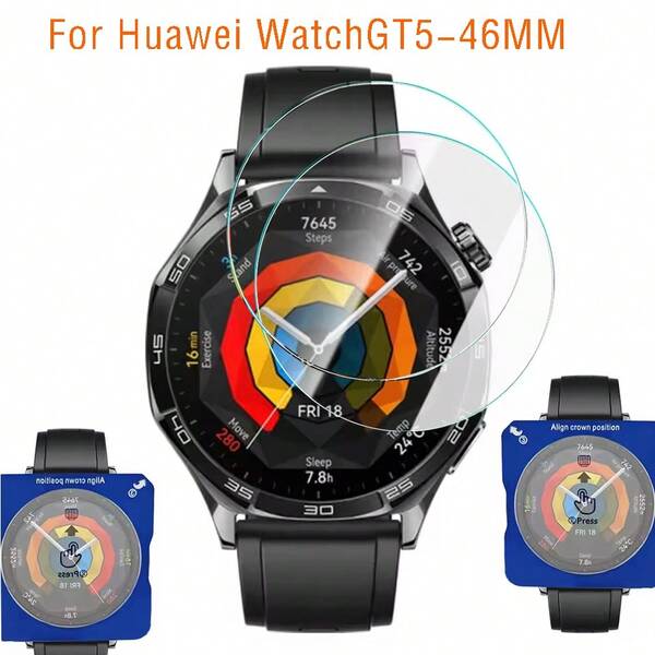 华为 Watch GT 6/6 Pro、Watch GT 5/5 Pro 46mm 钢化玻璃屏幕保护膜（2 片装）[9H 硬度，防刮花，高清，超薄]，Watch GT 5/5 Pro 41/42mm 屏幕保护膜，带对齐框，安装简便，适用于 GT6 46mm 和 41mm 手表