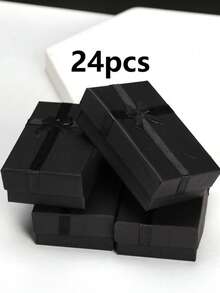 24/10/1 Jewelry Gift Box Set: Empty Jewelry Boxes, Suitable For Holding Small Gifts, Multiple Colors Available, Equipped With Ribbon Bows, Suitable For Anniversary, Wedding, Jewelry Display And Packaging, Beading And Jewelry Making Occasions - Black - View 12