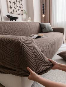 1 pieza Funda de sofá 3D, diseño de patrón geométrico de unicolor, protege el sofá y decora para días festivos, funda de sofá de alta elasticidad y cobertura completa, adecuada para sofás seccionales, en forma de L y rectos - Marrón - Ver 9