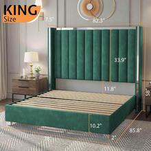 Velvet Upholstered Bed Frame With 58" Tall Channel Tufted Wingback Headboard And Plating Trim – Platform Design, No Box Spring Required - Green - View 3
