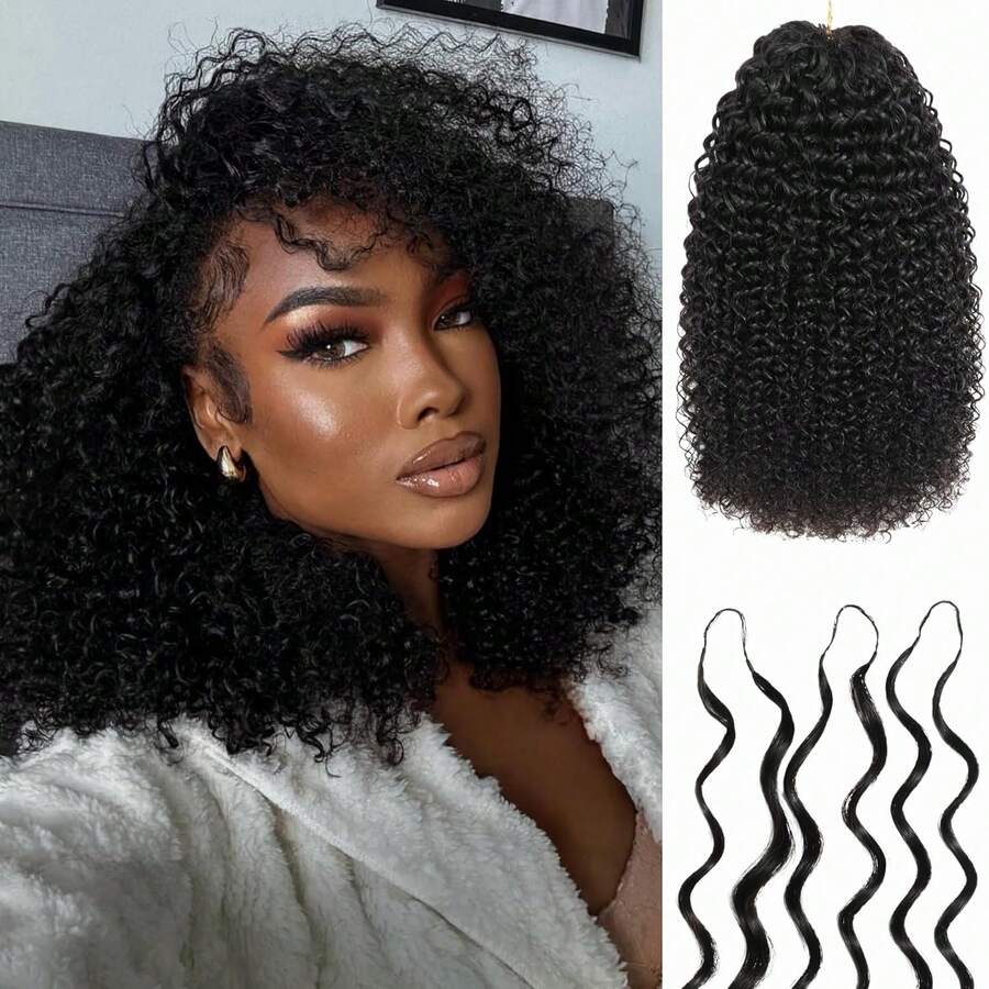 Extensions de cheveux humains vierges, bouclés et crépus, sans nœuds, pré-séparés, pré-bouclés et réutilisables, style crochet, couleur noir naturel, 50 cm (20 pouces), 50 g.