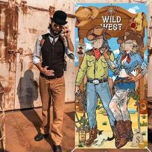 4th Of July Wild West 2D Door Banner, 3x6Ft Polyester Themed Door Banner With Face Hole, Home Decor Room Decor, Universal Holiday Photo Booth Props, Entrance Party Game Supplies - View 1