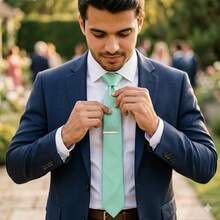 Set Of 5 Light Gray Formal Ties For Groomsmen, Weddings, Events, And Conferences - Verde Tifanny - View 7